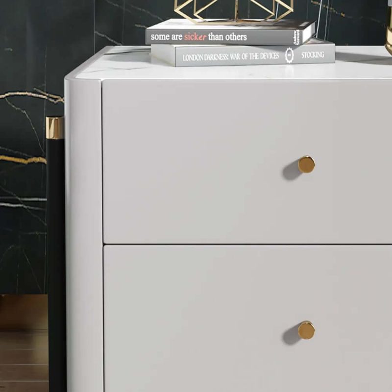 "Modern Luxury Gray Nightstand 2-Drawer Bedside Table with Sintered Stone Top"