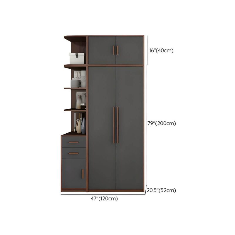 "Dimension of Traditional Wood Wardrobe Armoire with Drawers, Shelves, and Clothing Rod - Grey 47"L x 20.5"W x 94.5"H"