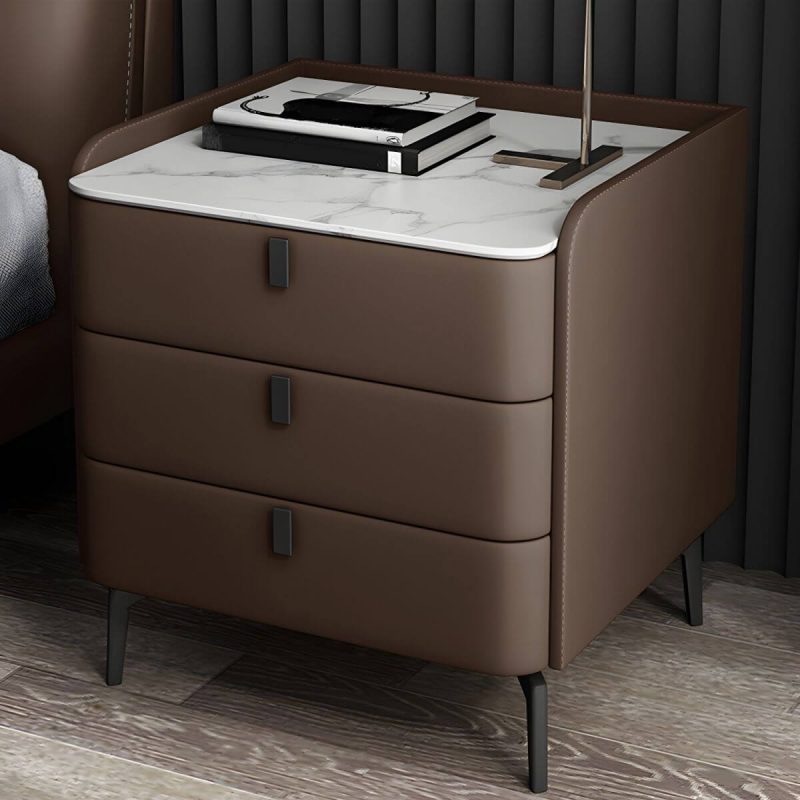 "Wooden Nightstand with 3 Drawers Contemporary 25" Tall Nightstand - Coffee Black"