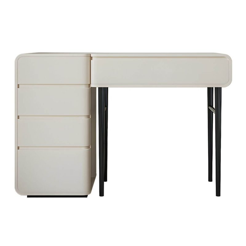 "Contemporary White Wood Lighted Mirror Make-up Vanity with Metal Base - Makeup Vanity None"