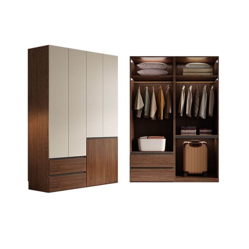 "Multi-Color Casual Wood Wardrobe Closet with Soft Close Drawer, Soft Close Door, Interior Shelves, and Hanging Rod, 67"L x 24"W x 94"H"