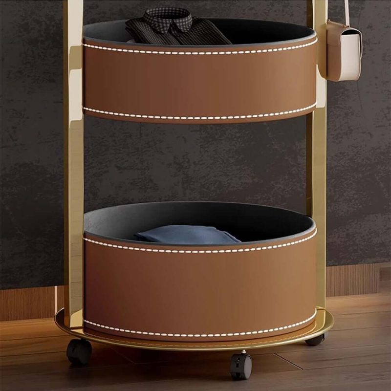 "Coat Rack Stand with 2 Trays Saddle Leather Hall Tree"