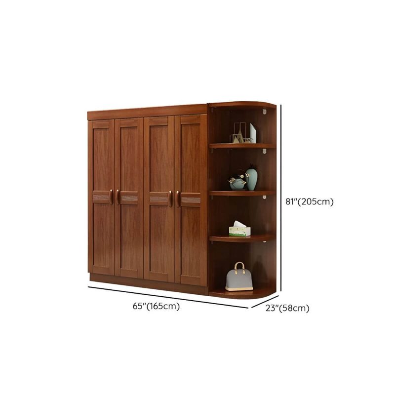 "Dimension of Wood Brown Rustic Wardrobe Armoire with Drawers & Shelves, Walnut Finish - 65"L x 23"W x 81"H"