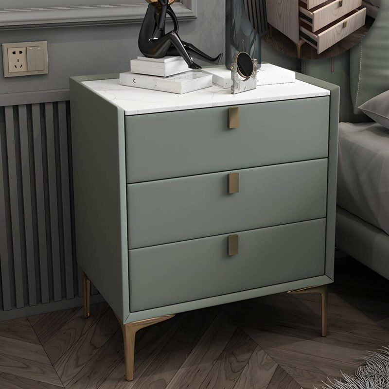 "Solid Wood Drawer Storage Night Table 2 Drawer Modern Bed Nightstand - 50 x 40 x 65 cm Green Stone"