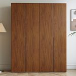 "Cocoa Contemporary Natural Wood Cabinet Armoire with Compartments, Interior Shelves, and Hanging Rod, 47"L x 24"W x 79"H"