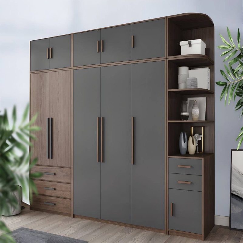 "Traditional Wood Wardrobe Armoire with Drawers, Shelves, and Clothing Rod - Gray-Brown 79"L x 20"W x 79"H"