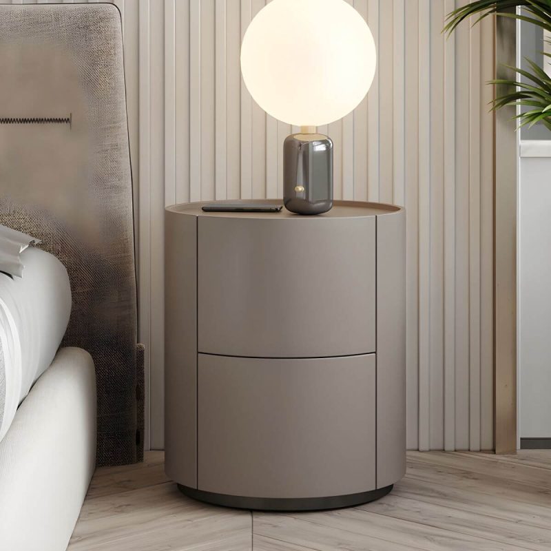 "Modern Round Nightstand with Drawers - Narrow Sized for Bedroom - Grey 17"L x 17"W x 18"H"