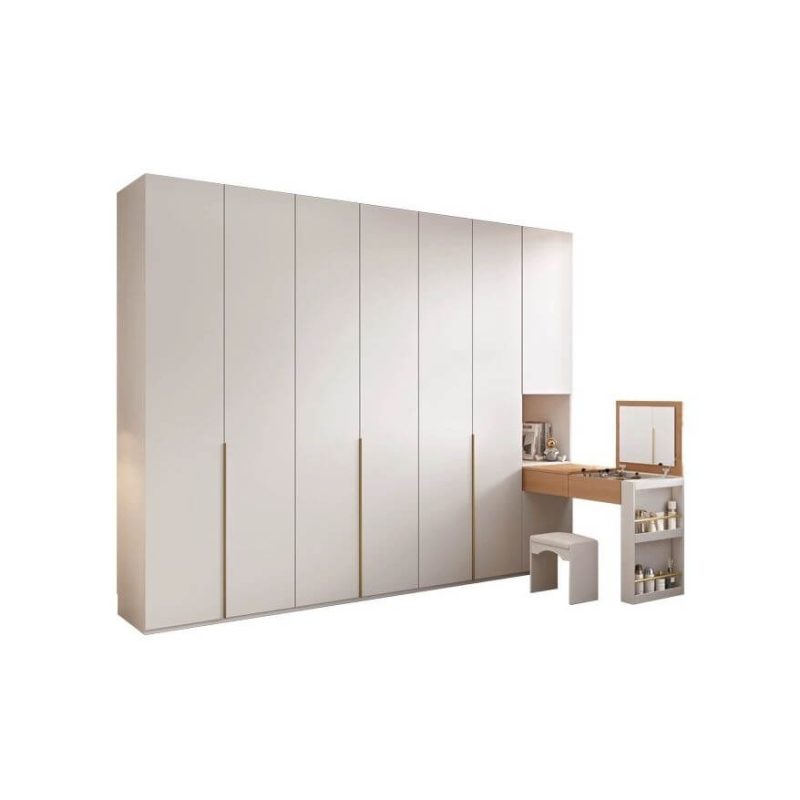 "White Casual Wood Wardrobe Closet with Compartments, Interior Shelves, and Hanging Rod, 110"L x 24"W x 94"H"