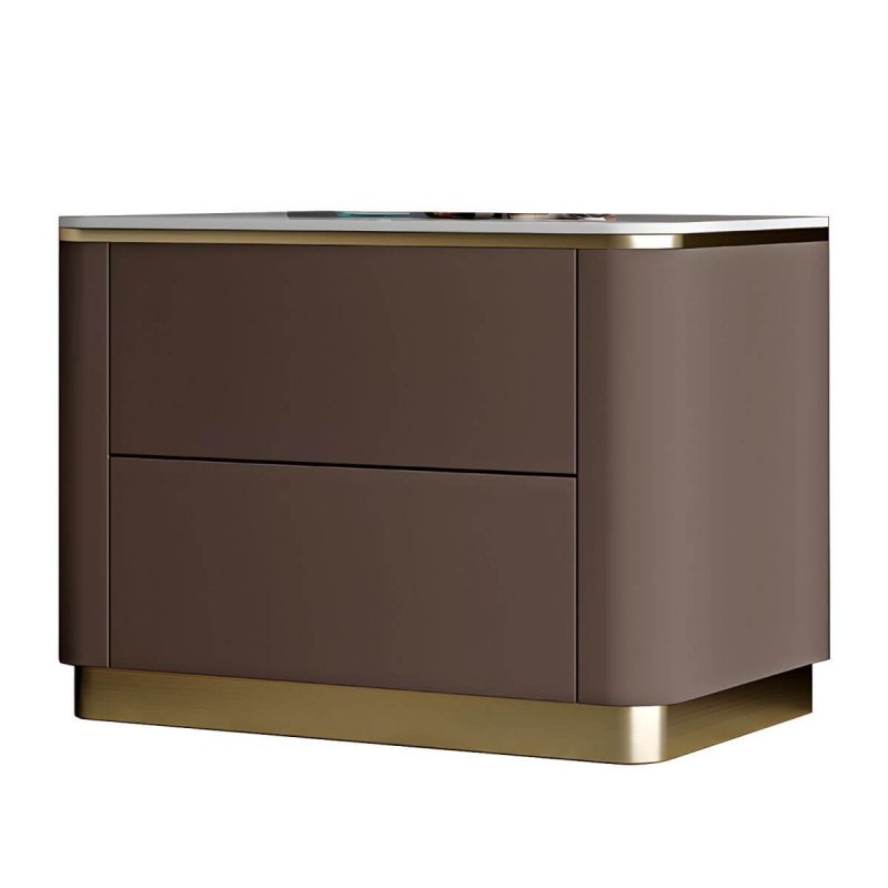 "Glam Solid Wood Leather Outer Frame Accent Table Nightstand Drawer Storage Night Table - Coffee 1 Piece"