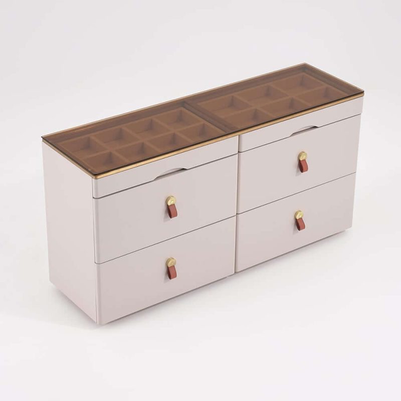 "Chanor 47" Glass Top Champagne 6-Drawer Dresser"