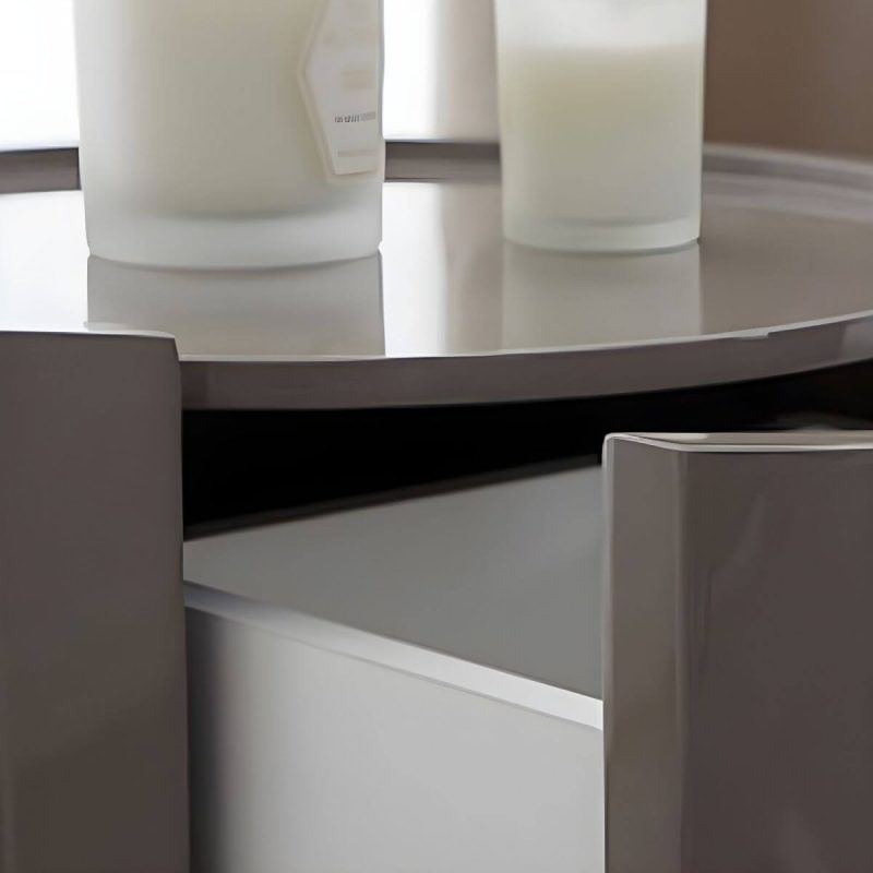 "Modern Round Nightstand with Drawers - Narrow Sized for Bedroom - White 16"L x 16"W x 18"H"