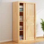 "Casual Natural Finish Wood Wardrobe Closet with Soft Close Door, Interior Shelves, and Hanging Rod, 39"L x 22"W x 79"H"