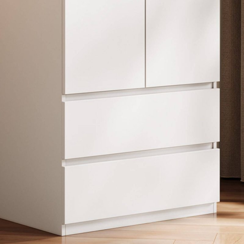 "Sleek Unfixed White Wood Wardrobe Closet with Hinged Doors, Soft Close Drawers, and Interior Shelves, 47"L x 24"W x 79"H"