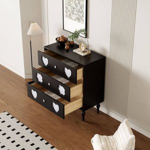 "Modish Hardwood Vertical Lingerie Chest with 3 Drawers, Champagne"