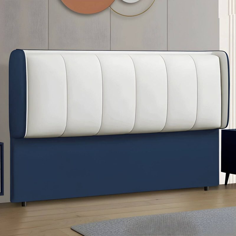 "Contemporary Wingback Upholstered Headboard with Wood Legs and Standard Height - 79" Tech Cloth Blue-White"