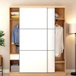 "Independent White Lumber Wardrobe Closet with Soft Close Drawer, Soft Close Door, Interior Shelves, and Clothing Rod, 83"L x 16"W x 87"H"