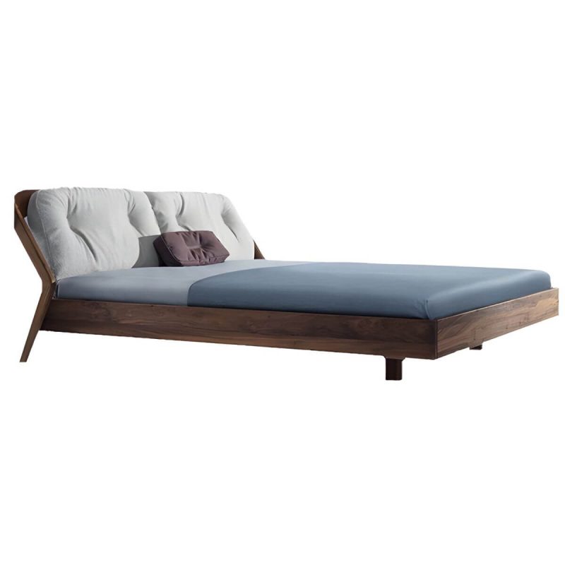 "Scandinavian Style Cotton Upholstered Panel Bed in Brown Finish - 47"W x 79"L"