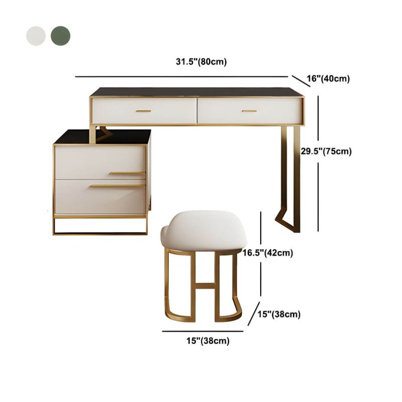 "Dimension of Luxurious Metal Make-up Vanity 4 Solid Wood Drawers Dressing Table - Makeup Vanity & Stools 31"L x 16"W x 30"H White"