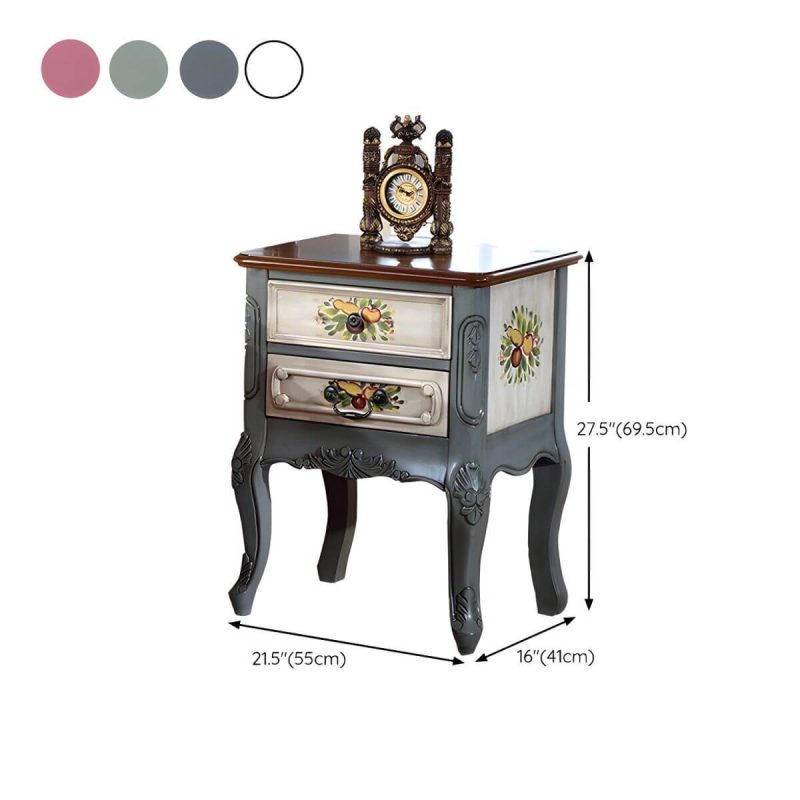 "Dimension of Distressed French Country Nightstand with Wood Storage and 2 Drawers - Light Blue 1 Piece"