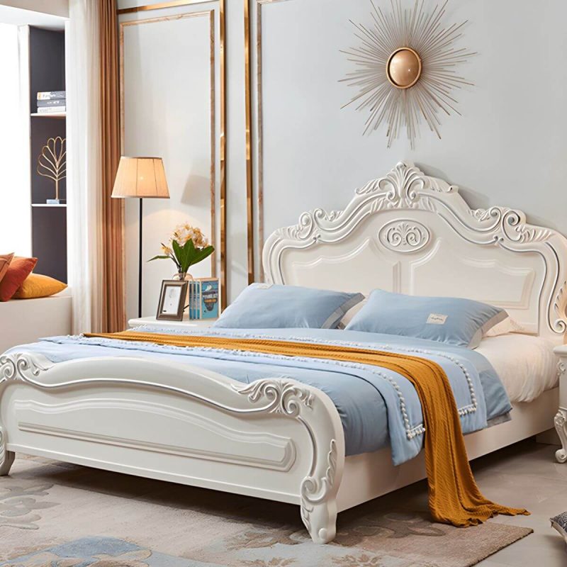 "Victorian Arched Standard Bed White Solid Wood Bed Frame with Headboard - King Lift Up Storage Single Bed Unavailable"