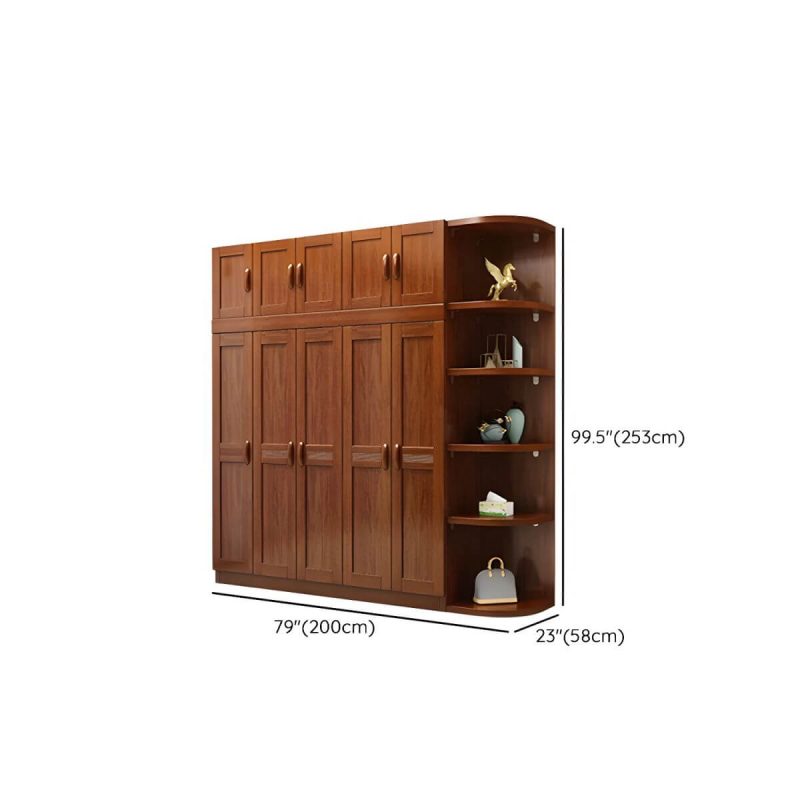 "Dimension of Wood Brown Rustic Wardrobe Armoire with Drawers & Shelves, Walnut Finish - 79"L x 23"W x 100"H"