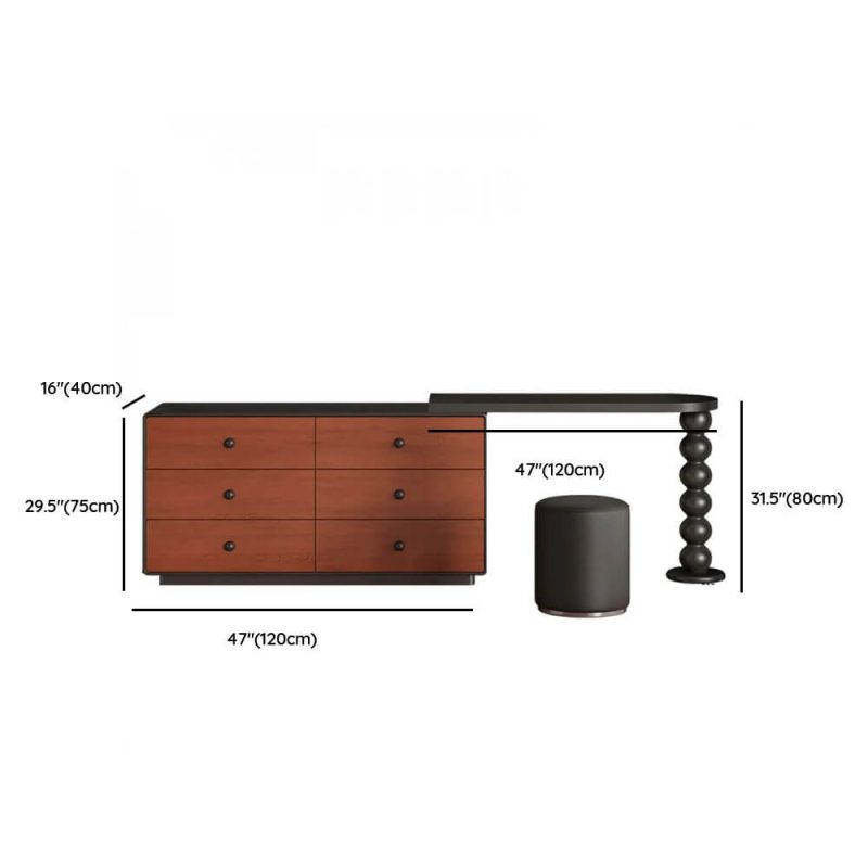 "Dimension of Ink Seating Vanity Set with Desk, Large Size, Standing Mirror, Timber Table Top, Chair, and Modish Style, Makeup Vanity (47") & Dresser (47") & Stool"