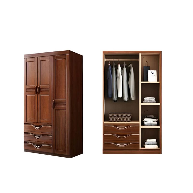 "Wood Brown Rustic Wardrobe Armoire with Drawers & Shelves, Walnut Finish - 40"L x 22"W x 81"H"