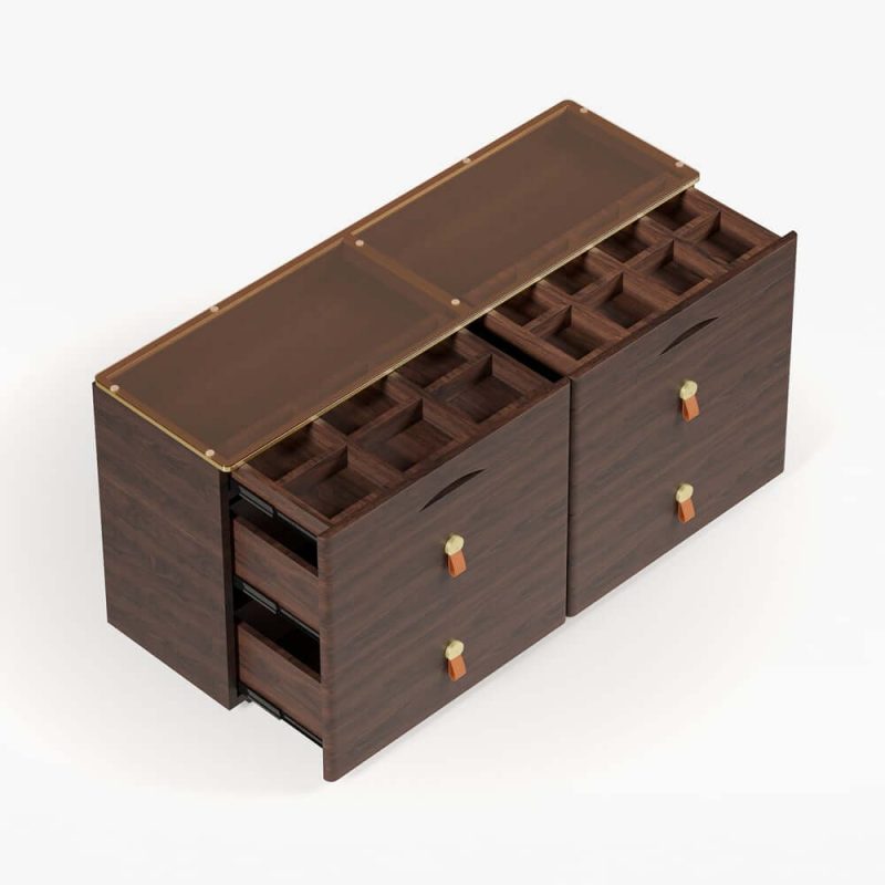 "Chanor 47" Glass Top Walnut 6-Drawer Dresser"
