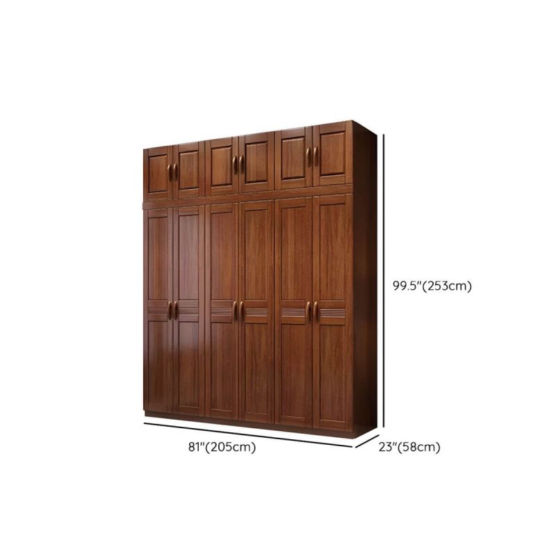 "Dimension of Wood Brown Rustic Wardrobe Armoire with Drawers & Shelves, Walnut Finish - 81"L x 23"W x 100"H"