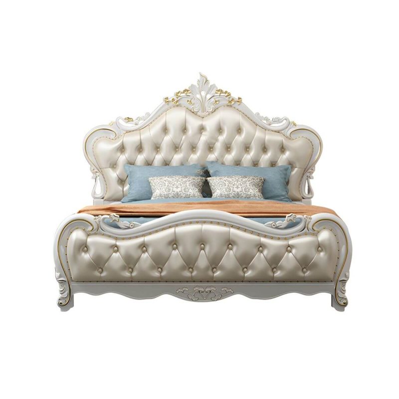 "Beige Upholstered Tufted Standard Bed Genuine Leather Low Bed Frame with Storage - Pull-Out Storage Single Bed Unavailable Unavailable"