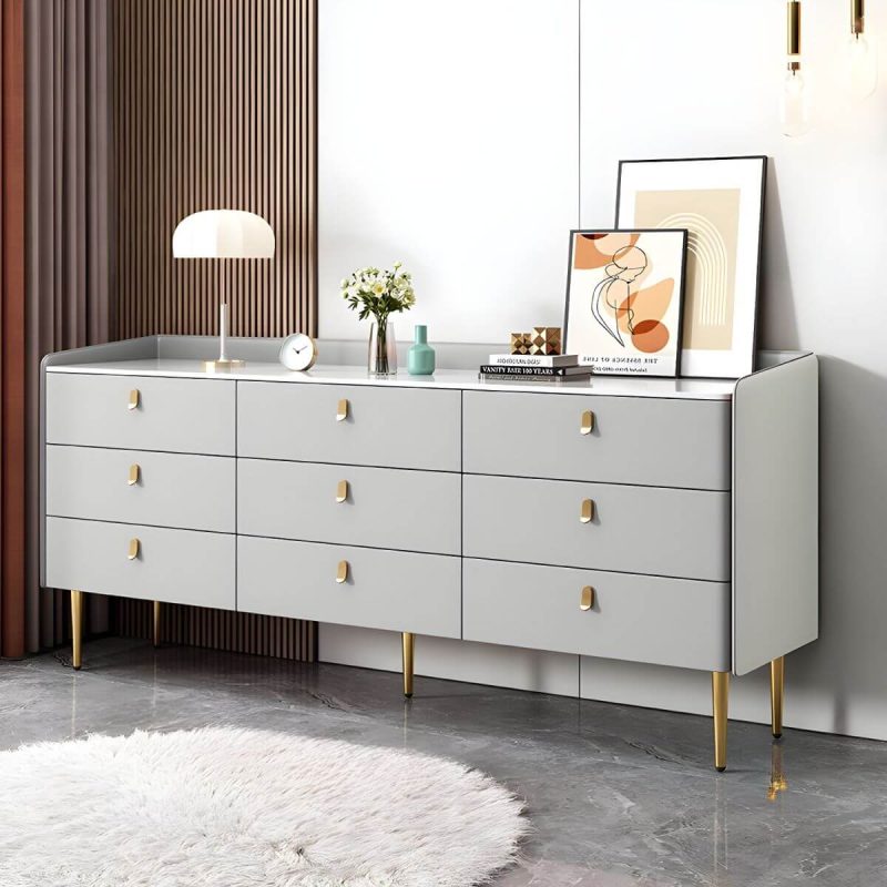 "modern White Slate Countertop Storage Chest Galant Style with Drawers - Light Gray 71"L x 16"W x 31"H"