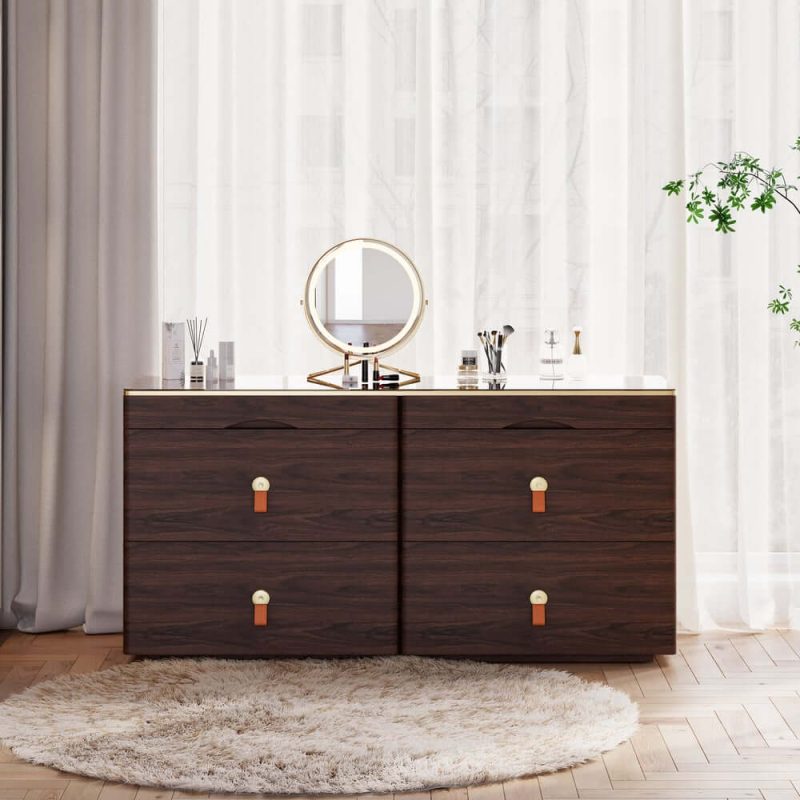 "Chanor 47" Glass Top Walnut 6-Drawer Dresser"