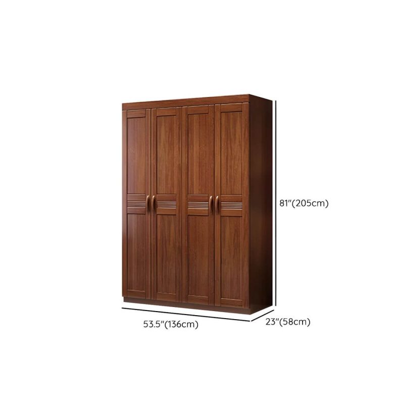 "Dimension of Wood Brown Rustic Wardrobe Armoire with Drawers & Shelves, Walnut Finish - 53.5"L x 22.8"W x 80.7"H"