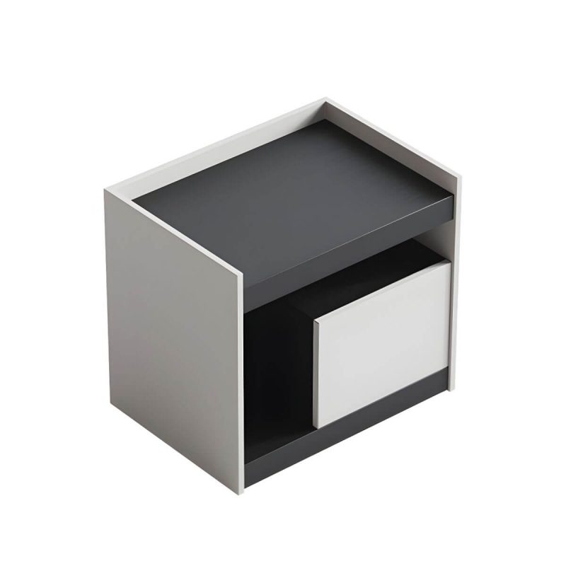 "Artificial Board Rectangular Nightstands with Drawer and Open Shelf - Wood"