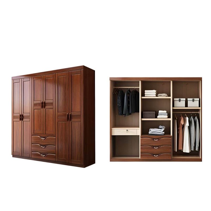 "Wood Brown Rustic Wardrobe Armoire with Drawers & Shelves, Walnut Finish - 81"L x 22"W x 81"H"