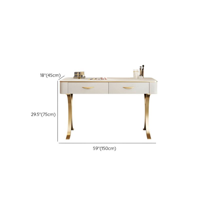 "Dimension of White Slate Tabletop Rectangular Dressing Table with Golden Metal Legs - Makeup Vanity 150 x 45 x 75 cm"