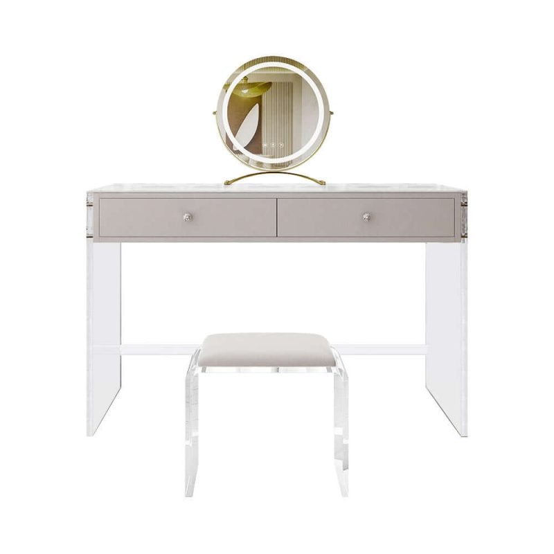 "Modern Acrylic Floating Makeup Vanity Set with LED Lighted Standing Mirror & Stool"