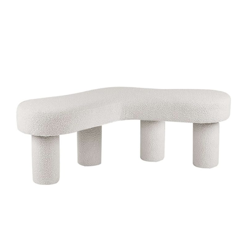 "Modern White Bedroom Bench Boucle Tufted Long Bench with 4 Legs"