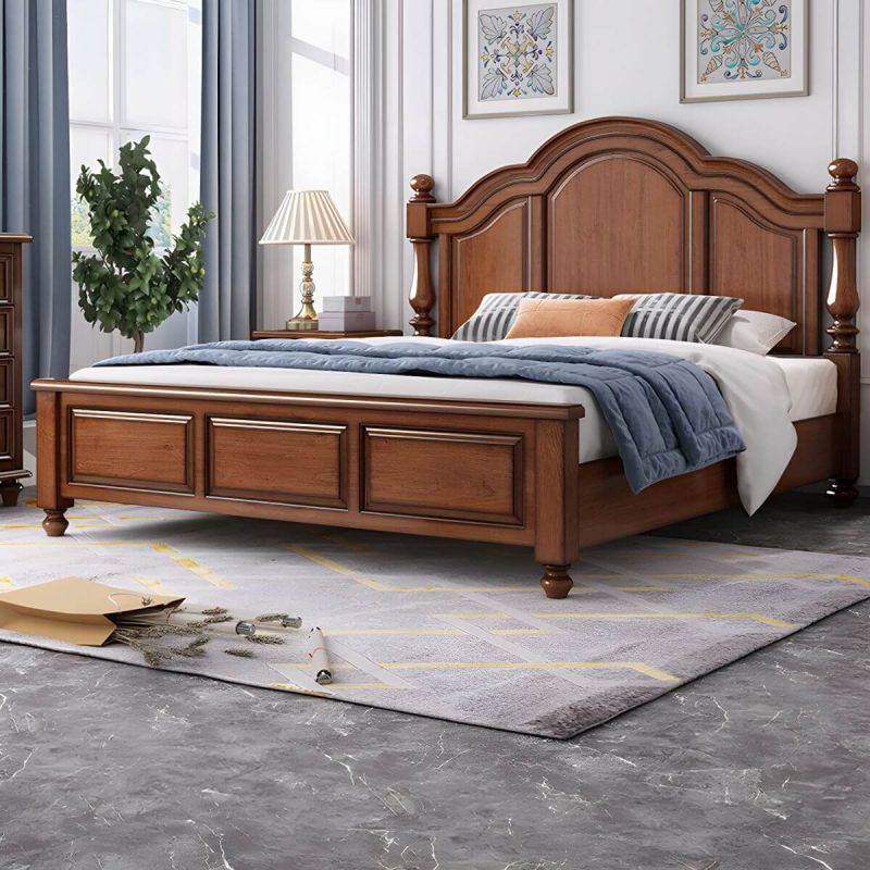 "Mid-Century Modern Standard Bed Solid Wood Panel Bed with Headboard - Bed & Mattress Panel 71"W x 79"L"