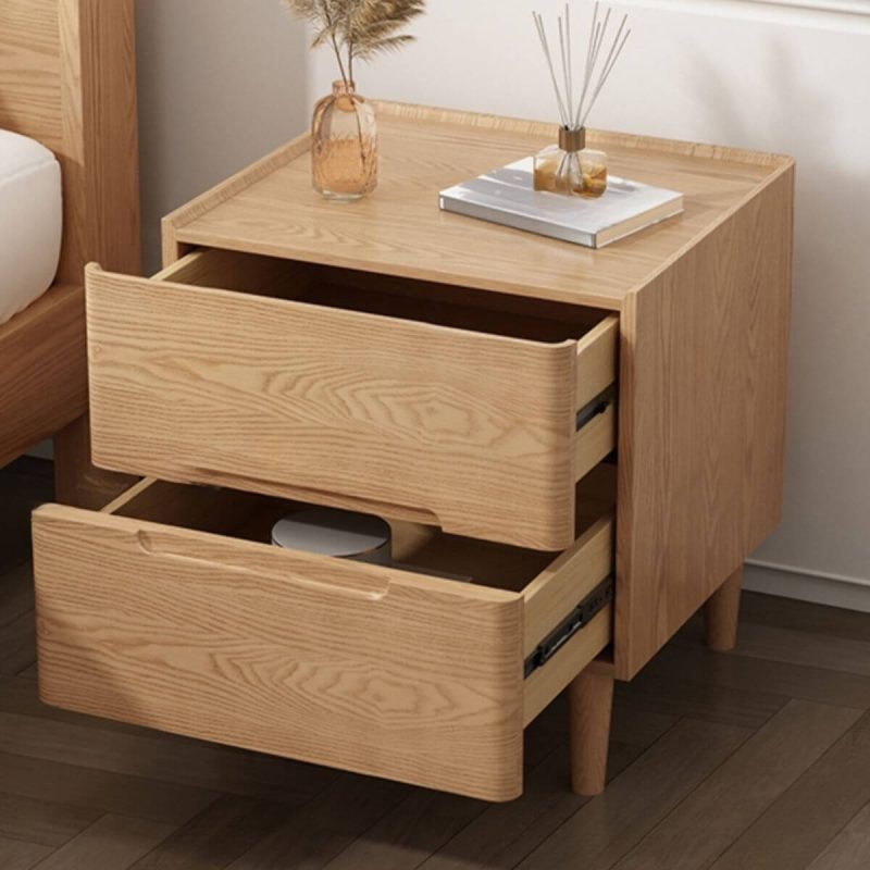 "Modern Ash Wood Cocoa 2 Tiers Drawer Storage Nightstand, With Locks, 18"L x 16"W x 19"H"