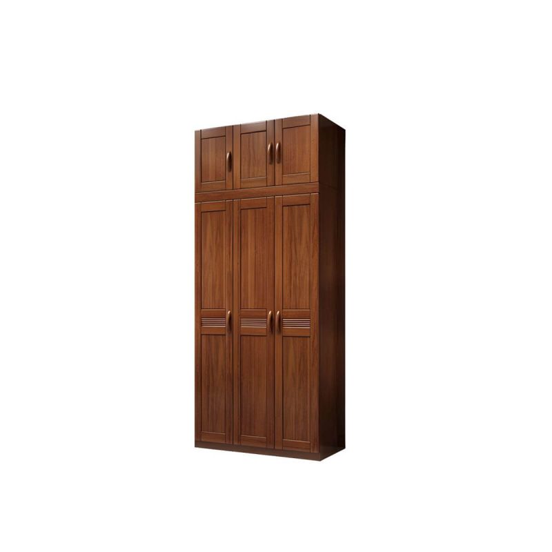 "Brown Walnut Solid Wood Wardrobe Traditional Freestanding Wardrobe Armoire - Armoire with Top Cabinet 40.2"L x 22.8"W x 80.7"H"
