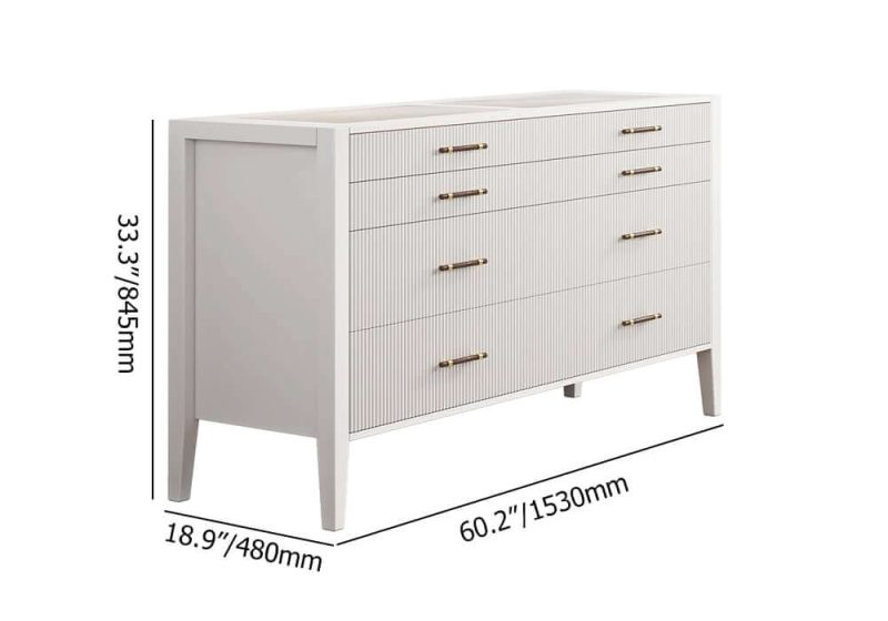 "Dimension of Fluted 8-Drawer Dresser with Tempered Glass Top & Jewelry Display"