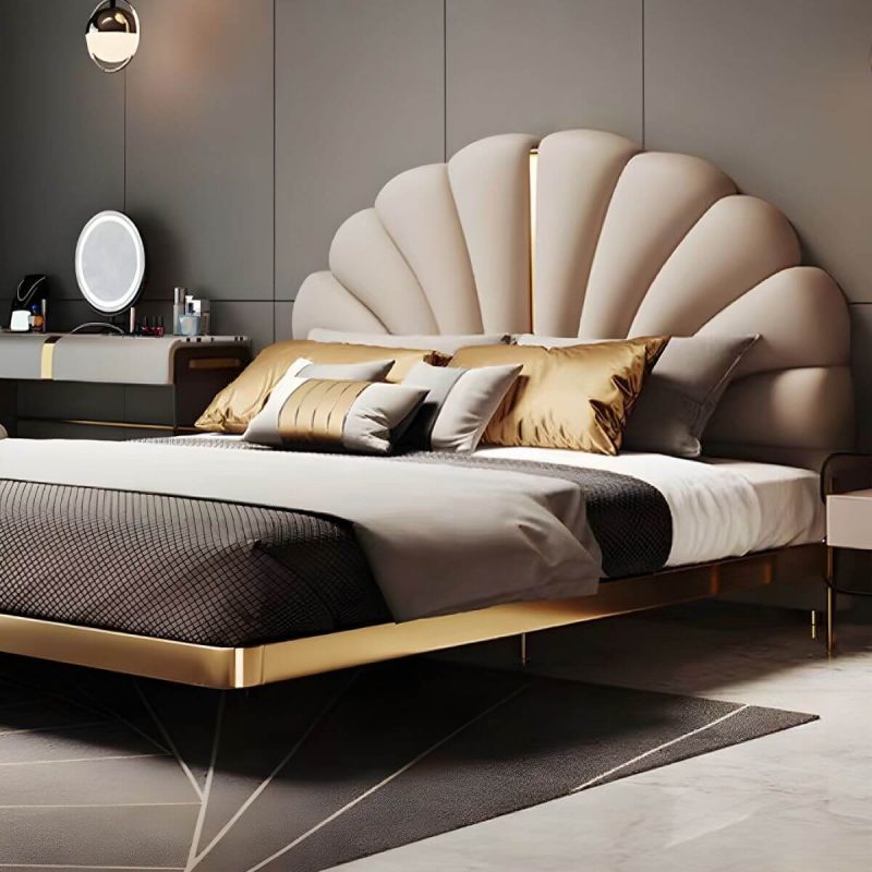 "Glam White Upholstered Pine Headboard with Arched Shape and Leather Upholstery - 71""