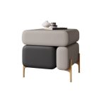 "Casual Vinyl Leather Nightstand With Drawer Organization with 3 Drawers and Leg - Light Gray/ Khaki"