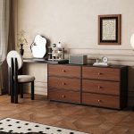 "Ink-Colored Scalable Makeup Vanity for Sleeping Room with Solid+Manufactured Wood and Push-Pull 2-in-1 Design - Makeup Vanity (47") & Dresser (55")"