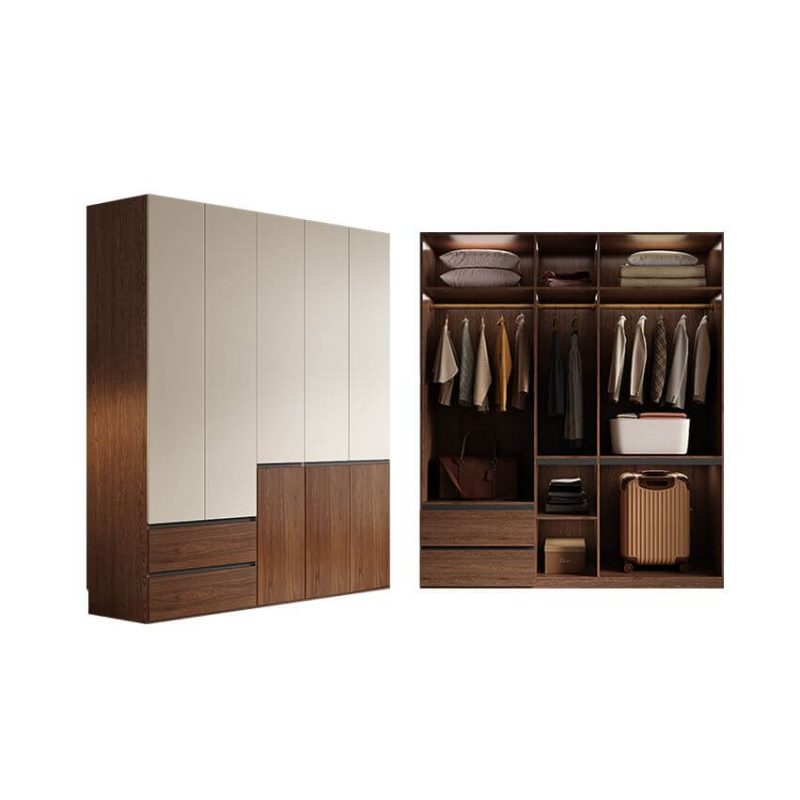 "Multi-Color Casual Wood Wardrobe Closet with Soft Close Drawer, Soft Close Door, Interior Shelves, and Hanging Rod, 79"L x 24"W x 94"H"