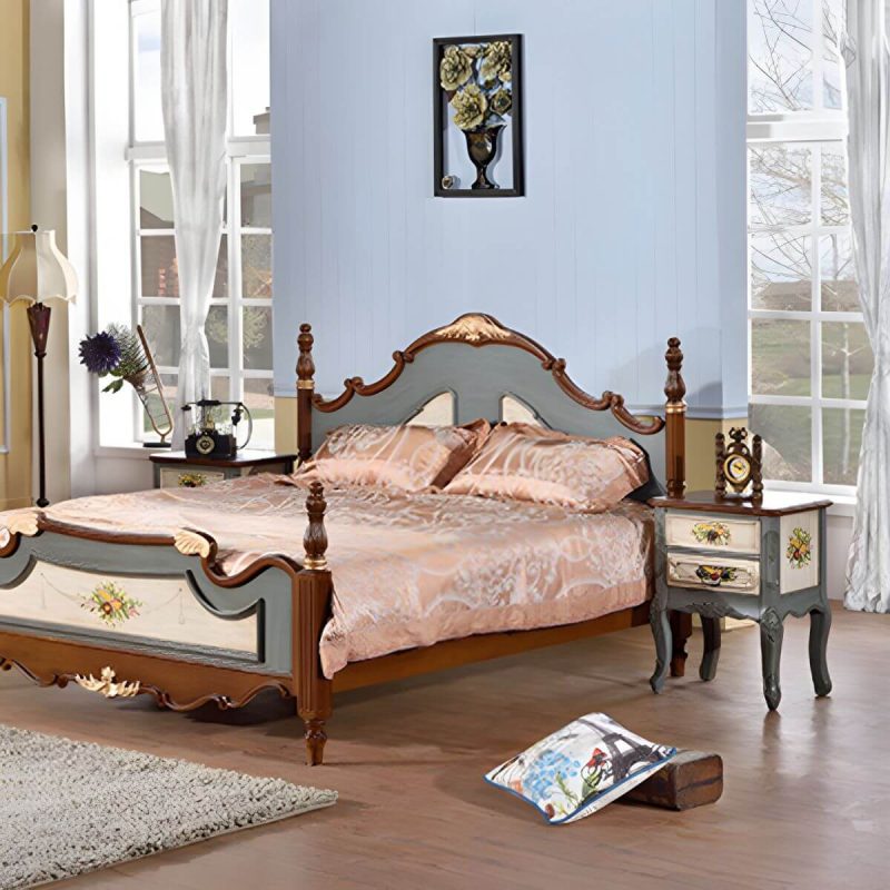 "Distressed French Country Nightstand with Wood Storage and 2 Drawers - Pink 1 Piece"