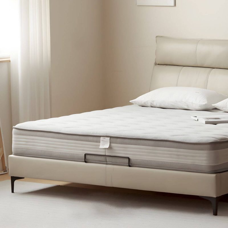 "Leather Standard Bed Contemporary Wood Frame Bed with Upholstered Headboard - 59"W x 79"L Single Bed Off-White"