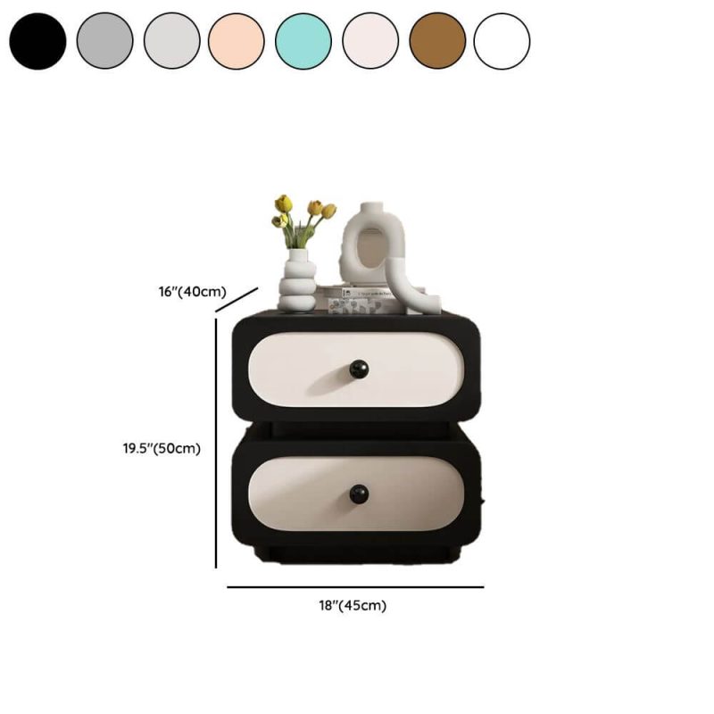 "Dimension of Postmodern Bedside Cabinet Nightstand with Lumber Countertop and 2 Drawers, Off-White, 18"L x 16"W x 20"H"