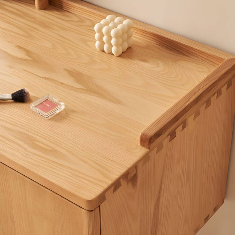 "Ash Wood Rectangle Dressing Table with Storage Cabinets and 4 Legs - Makeup Vanity"
